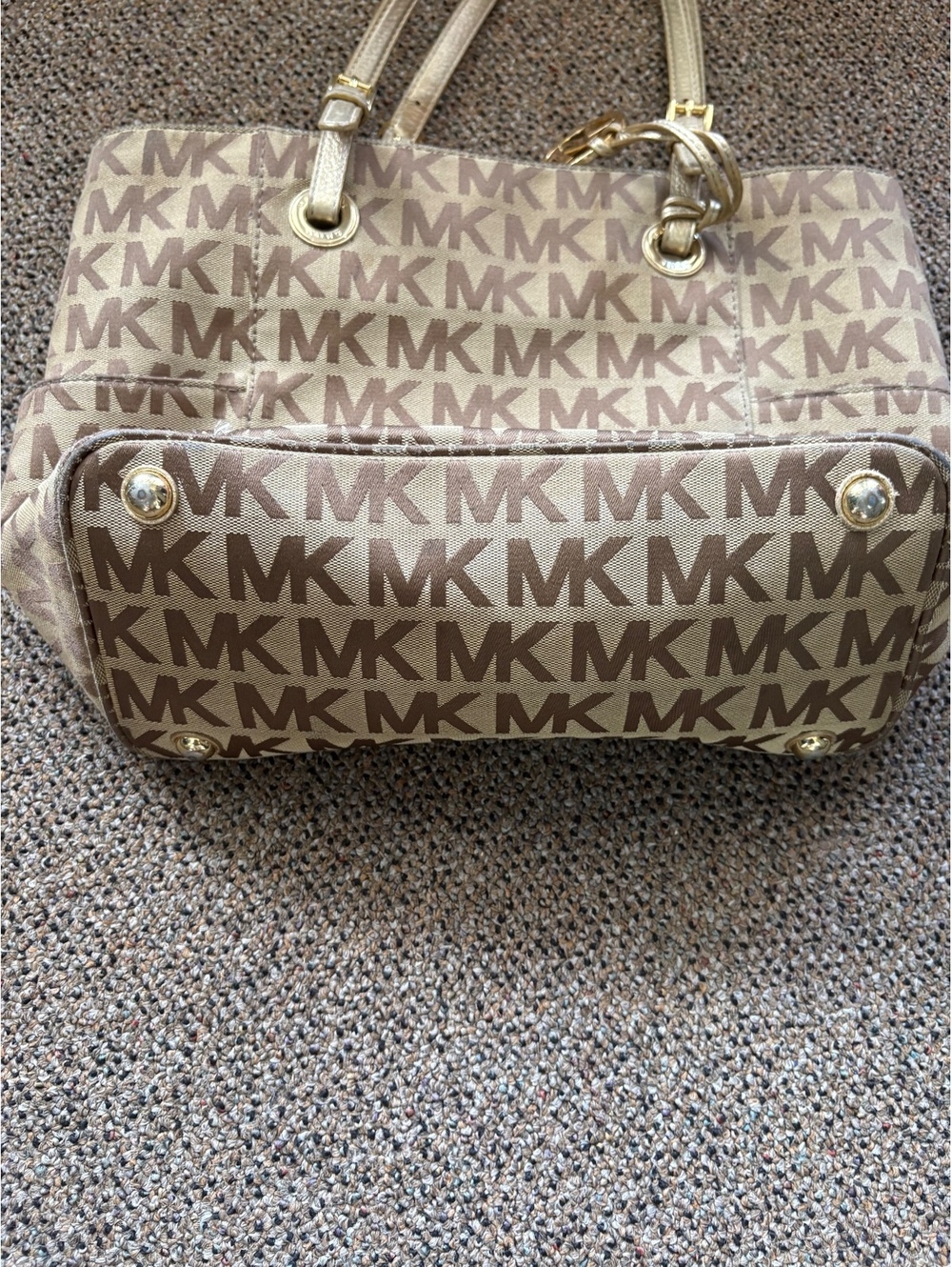 Michael Kors Monogram Canvas Tote Bag with Gold Hardware